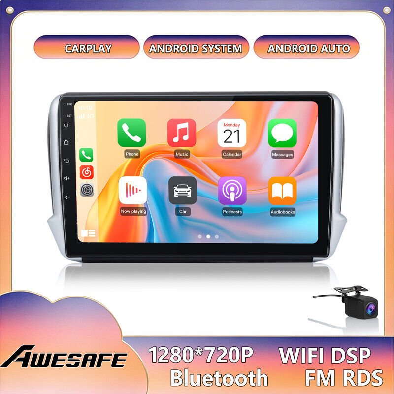 AWESAFE Autoradio Android 13 für Peugeot 208/2008 (2GB+32GB) 10'' Bildschirm CarPlay Android Auto GPS Rückfahrkamera