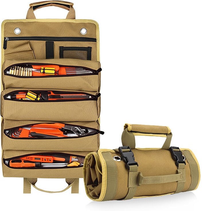 Multifunktionale Werkzeugtasche mit großer Kapazität, Aufbewahrungstasche für Wartungswerkzeuge, Hardware-Kit,Khaki