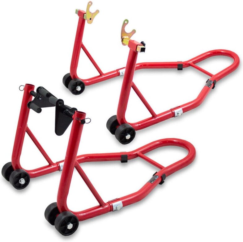 Bituxx - Motorradständer hinten & vorn Motorrad Montageständer Transportständer Rot Belastbar bis 250 kg pro Ständer