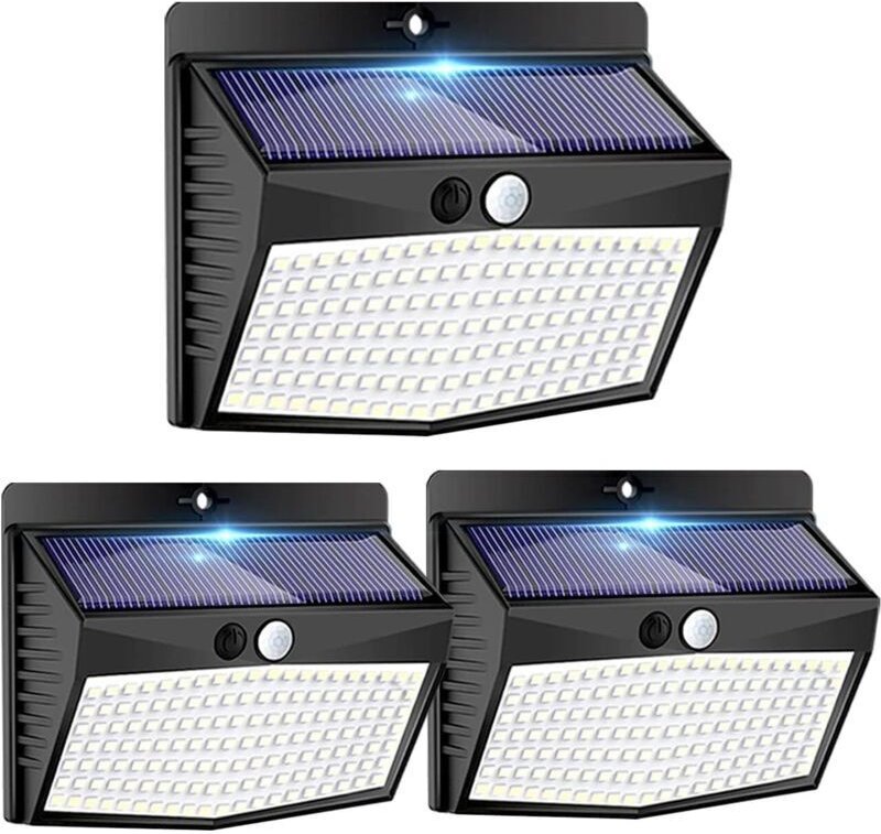 Vtizikl Lampe Solaire Extérieur Détecteur de Mouvement【Lot de 3 de 138LED】 Lumière étanche Sans Fil 3 Modes Spot LED écl...