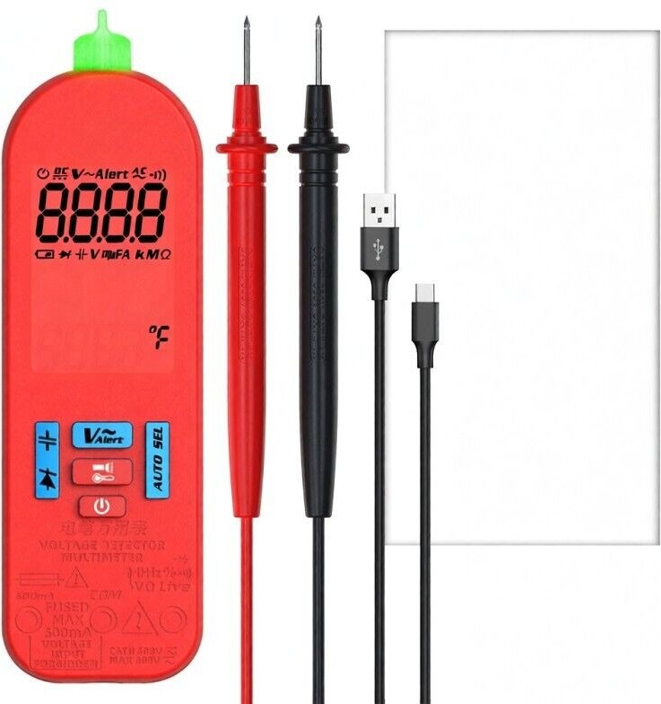 Mini multimetro digitale intelligente: selezione automatica portata, retroilluminazione, misura tensione e corrente, fin...