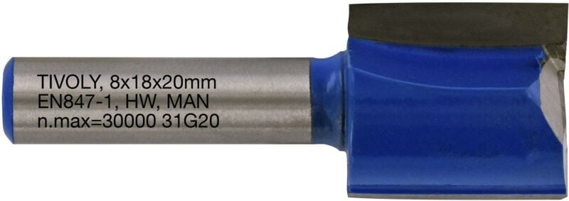 Gerader Nutfräser • Ø18 mm • 2 Hartmetallklingen • Ø8 mm Schaft • Für die Holzbearbeitung - Tivoly