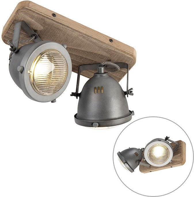 Industrieller Smart Spot grau mit Holz inkl. 2 WiFi GU10 - Emado