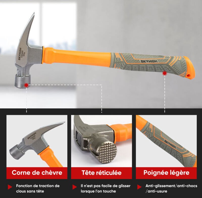 Ultrixe Nagelzieher, 630 g, Abreißklaue, Kopf aus Kohlenstoffstahl, magnetischer Nagelzieher, für Heimwerkerarbeiten, Ti...