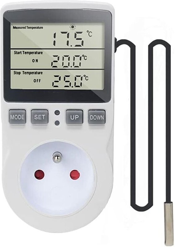 Digitaler Temperaturregler-Thermostat-Steckdose 220 V, Heizen/Kühlen mit Sonde, LCD-Temperaturregler-Steckdose für Kühls...
