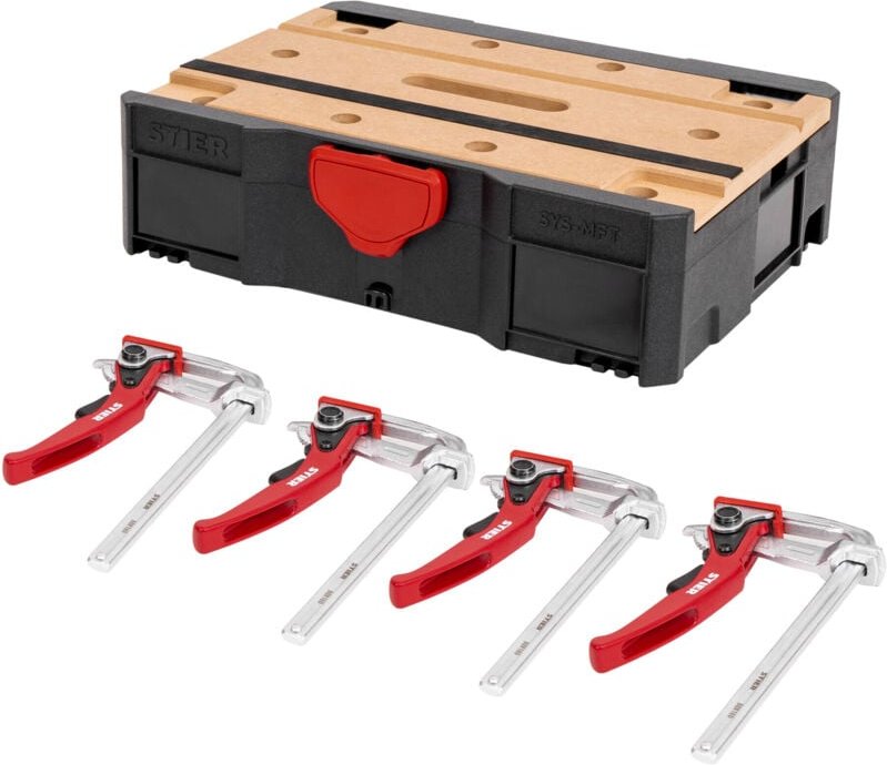 Systainer- Set mft T-Loc, mit 4 Hebelzwingen, mobile Werkbank, Lochplatte, 5-teilig - Stier