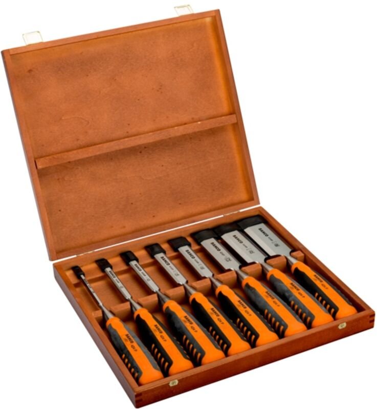 Bahco - Stechbeitel-Satz Ergo 8-tlg. in Holzkiste, 6,10,12,16,18,25,32,36 mm
