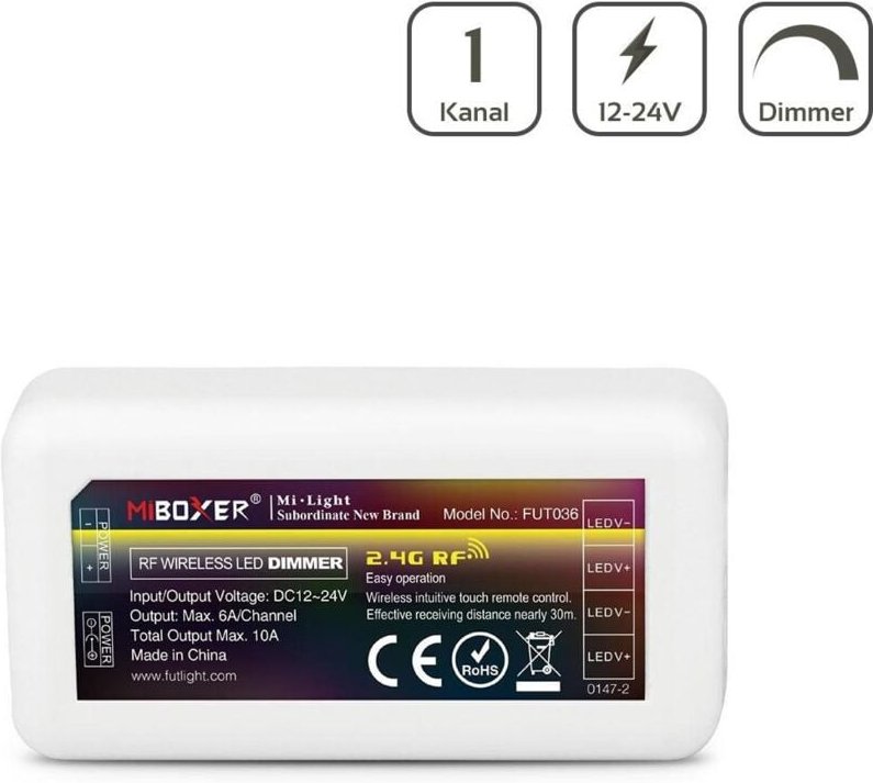 MiBoxer LED Controller/Dimmer 1 Kanal 12/24V LED Strip Panel Steuerung FUT036