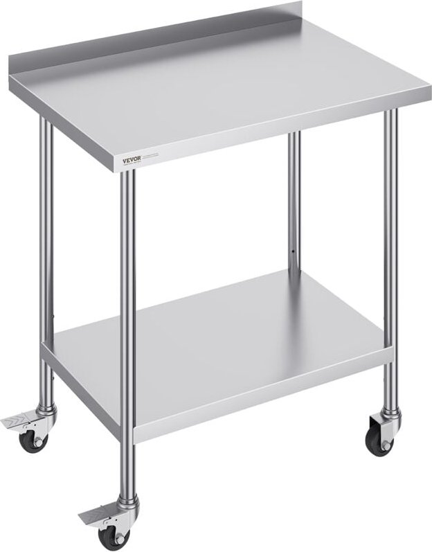 VEVOR Edelstahl-Arbeitstisch, kommerzieller Lebensmittelzubereitungs-Arbeitstisch mit Rollen, Vorbereitungs-Arbeitstisch...