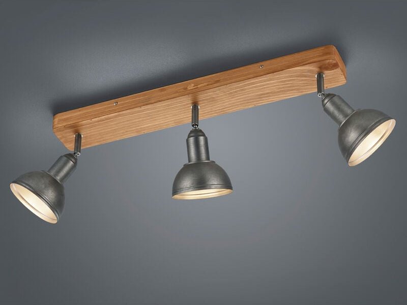 Trio - Holzbalken Deckenstrahler delhi Silber Antik 3-flammig, Breite 58cm
