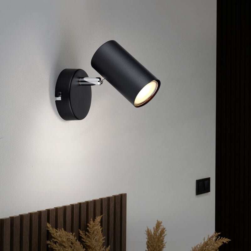 Wandleuchte schwenkbar Wandspot schwarz Wandlampe Wohnzimmer, Metall Chrom, 1x GU10 Fassung, LxBxH 12x8x10 cm
