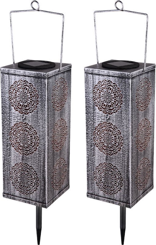 Etc-shop - 2x led Solar Außen Steck Steh Leuchten Park Balkon Lampen Hänge Strahler silber