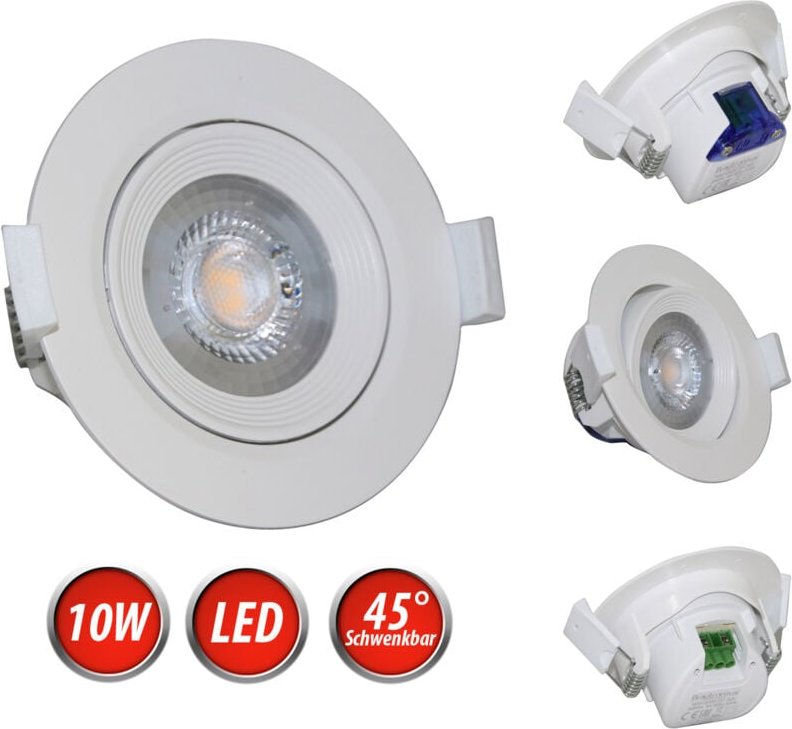 LED 10W COB Einbaustrahler 45° Grad Schwenkbar Ø120mm Rund Warmweiß Spot Einbauleuchte 800 Lumen Deckenleuchte Weiß