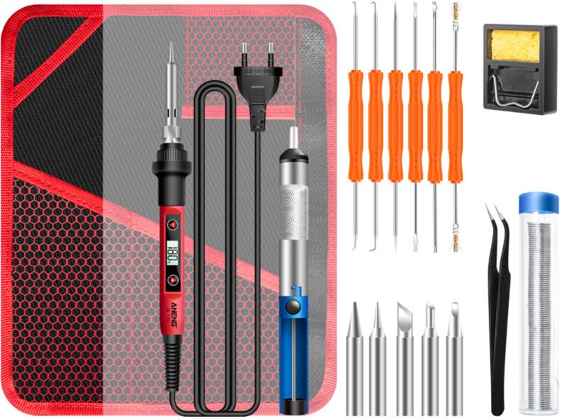 Kit mini saldatore elettrico da 17 pezzi, saldatore intelligente da 60 W con temperatura regolabile, display digitale LC...