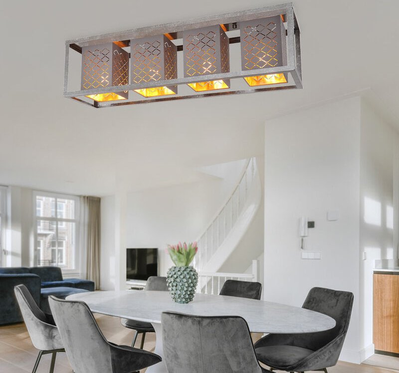 Deckenleuchte Wohnzimmerleuchte Deckenlampe Esszimmerlampe Stoff 4 flammig, Metall grau gold silber, 4x E27 Fassung, LxB...