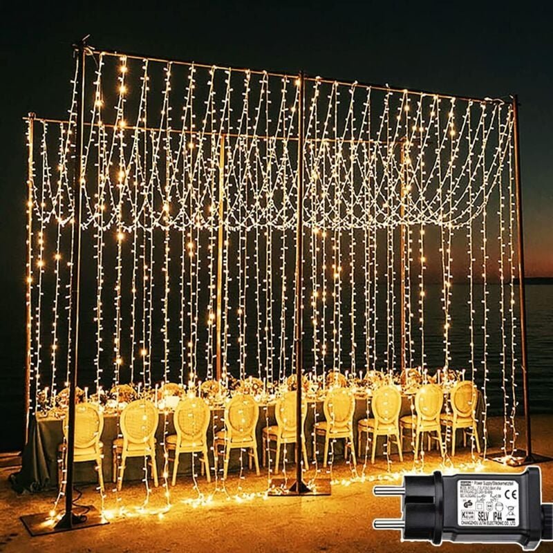 6m x 3m 600 led Guirlande Lumineuse Mariage avec Transformateur, Timer, 8 Modes Étanche Rideau Lumineux Noël pour Pergol...