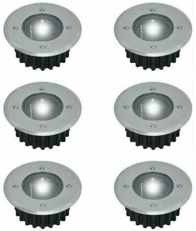 Set mit 6 LED-Solar-Bodeneinbaustrahlern – rund – Durchmesser: 85 mm – Sockelfeste Außenseite – Vorderseite aus Edelstah...