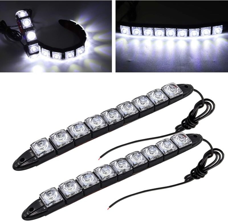 Set mit 2 LED-Tagfahrlichtern für Autos, universelle flexible Lichtleisten mit 9 LEDs, 12V, für Autos, LKWs und Boote.