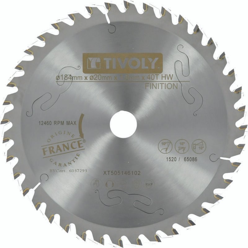 Tivoly - Kreissägeblatt • Ø184 mm • 40 Hartmetallzähne • Hervorragende Oberfläche • Für tragbare Sägen • Zum Schneiden v...