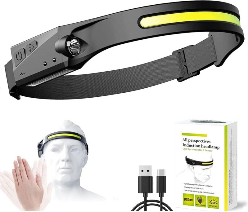 CGBOOM 230° Wiederaufladbare LED-Stirnlampe, Mit Sensor IPX4, Wasserdicht, Anti-Vibration, Leistungsstarke Stirnlampe fü...