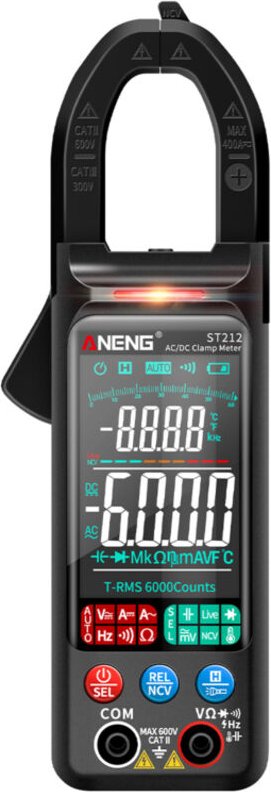 Multimetro digitale a pinza intelligente, 6000 conteggi, voltmetro CA e CC, amperometro da 400 A con display VA a colori...