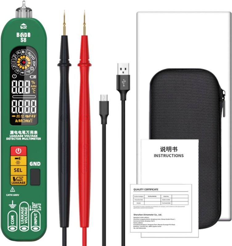 Multimetro digitale portatile 3 in 1, penna di prova elettrica con funzione termometro, 6000 conteggi, display EBTN retr...