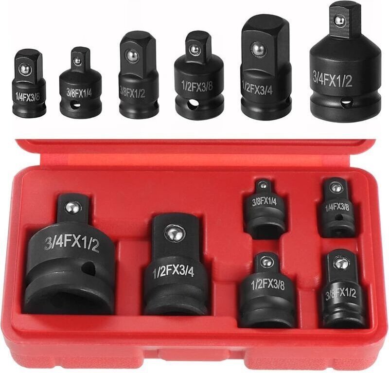 6-teiliges Schlagschrauber-Adapterset – Chrom-Vanadium-Stahl – 1/4" auf 3/8", 3/8" auf 1/4", 3/8" auf 1/2", 1/2" auf 3/4...