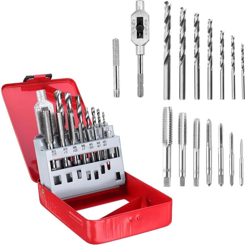 Gewindebohrer-Set, Präzisions-Gewindeschneidwerkzeug, 15 x 11 x 3,4 cm, Stahlkonstruktion, kompatibel mit elektrischen B...