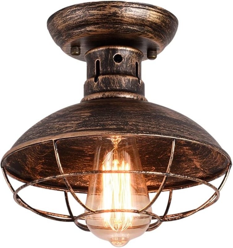 Ganeed Industrial Deckenleuchte mit Metallkäfig, E27 Semi-Flush Pendelleuchte, Öl eingerieben Bronze Kronleuchter für Ba...