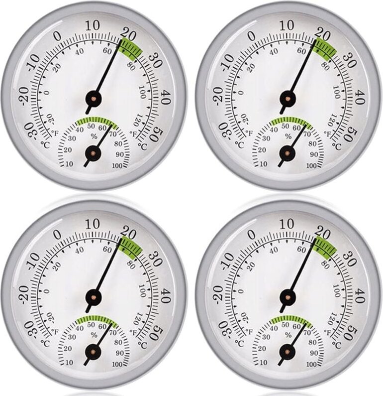 4-teiliges Hygrometer-Thermometer, Thermometer-Hygrometer, Innen- und Außenthermometer, analoge Wetterstation, analoges ...