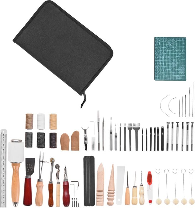 Mophorn 59-teiliges Lederhandwerks-Set mit praktischer Tragetasche aus Segeltuch, inklusive Grafik-, Stanz-, Näh- und Sc...