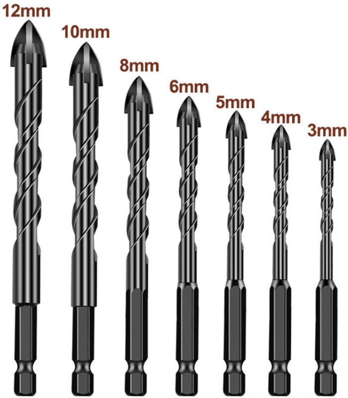 12-teiliges Steinbohrer-Set aus Hartmetall für Beton, für Stein, Fliesen, Ziegel, Keramik, Glas, Metall, Blech, Kunststo...