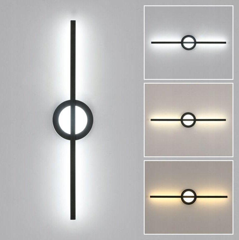 GOECO LED-Wandleuchte für den Innenbereich, 13 W, moderne Wandleuchte, 3000 K/4500 K/6500 K, 3 Farbtemperaturen, schwarz...