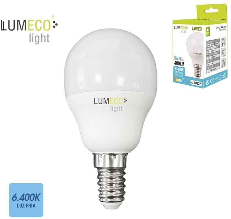 EDM - Sphärische LED-Glühbirne E14 5W 400lm 6400K Kaltlicht Ø4,5x8cm