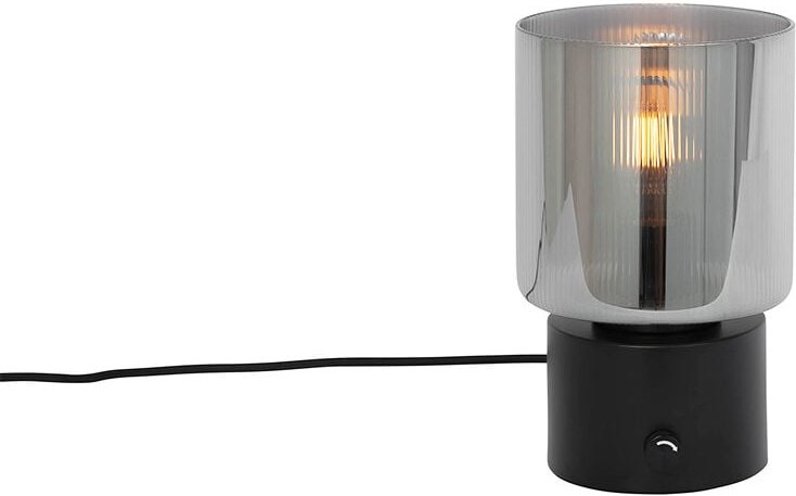 Art Deco Tischlampe schwarz mit Rauchglas - Laura