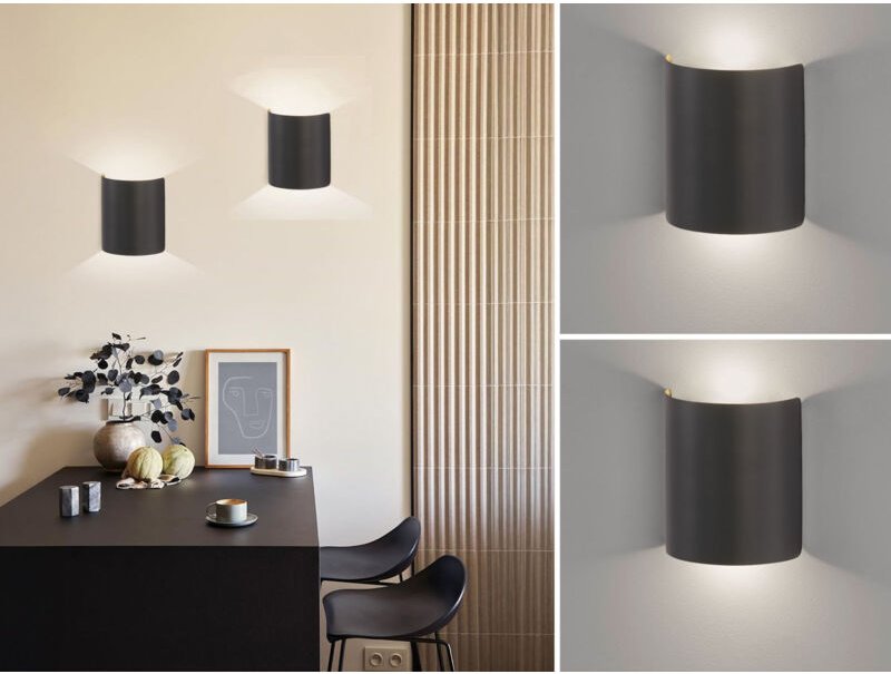 Meinewunschleuchte - 2er set flache led Updown Wandlampen Schwarz / innen Gold, Höhe 15cm