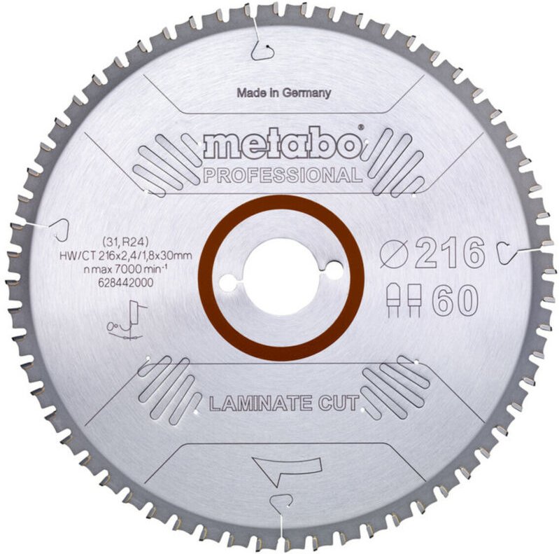 Sägeblatt Metabo laminate cut professional 216x30 Z60 fz/tz 0Grad
