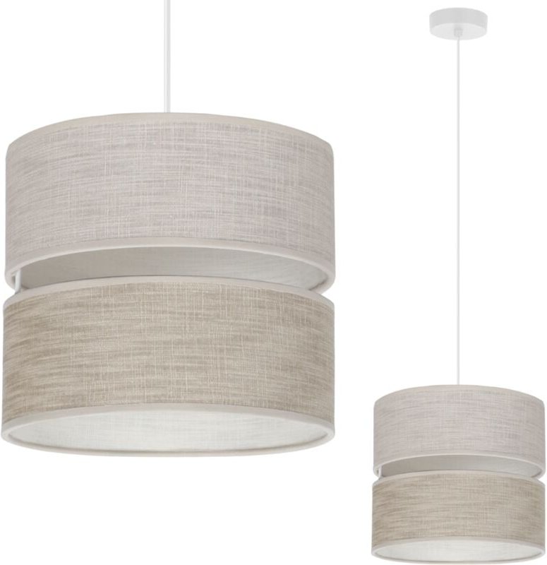 Duo Weisse Leinen-Hängelampe 1 Flache Licht Beige L06 20cm