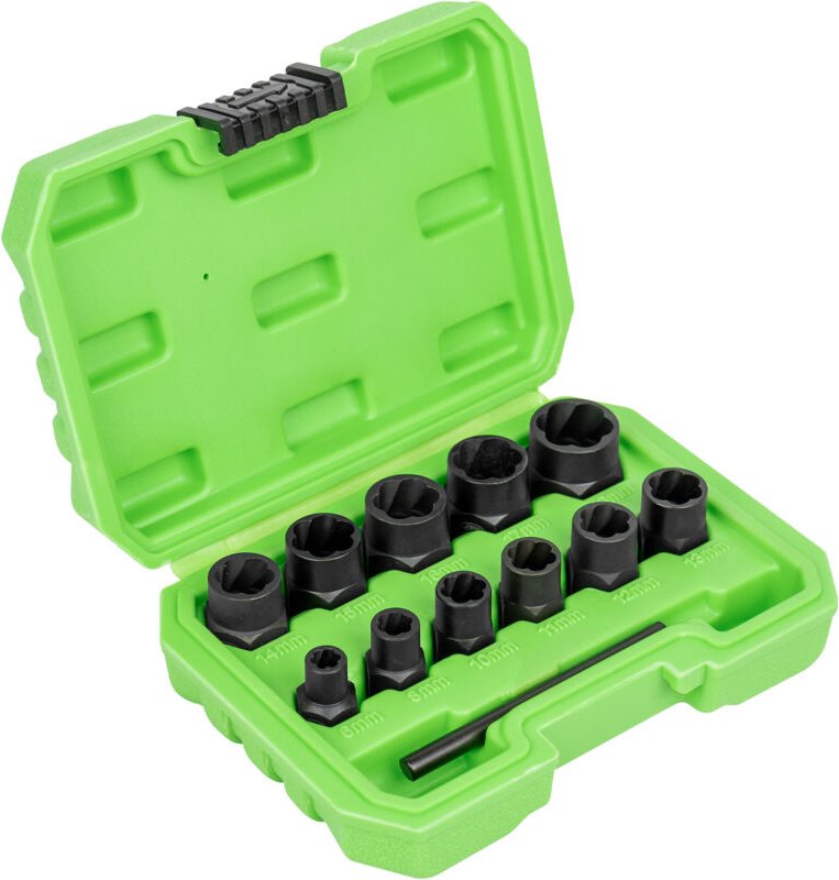 Satz 3/8' Twist-Steckschlüssel zum Entfernen von Muttern und Sicherheitsschrauben (6-19mm.) JBM 52962