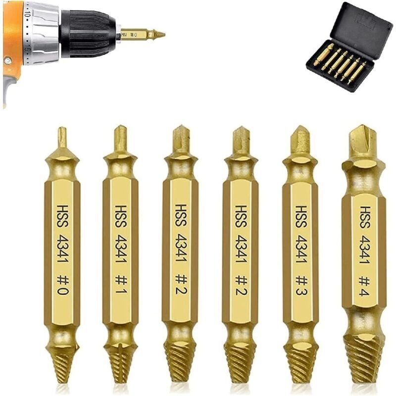 Set aus 6 Schraubenausdrehern und Bohrern, leicht von links zu entnehmen, mit Metallkoffer robustes Werkzeugset zum Entf...