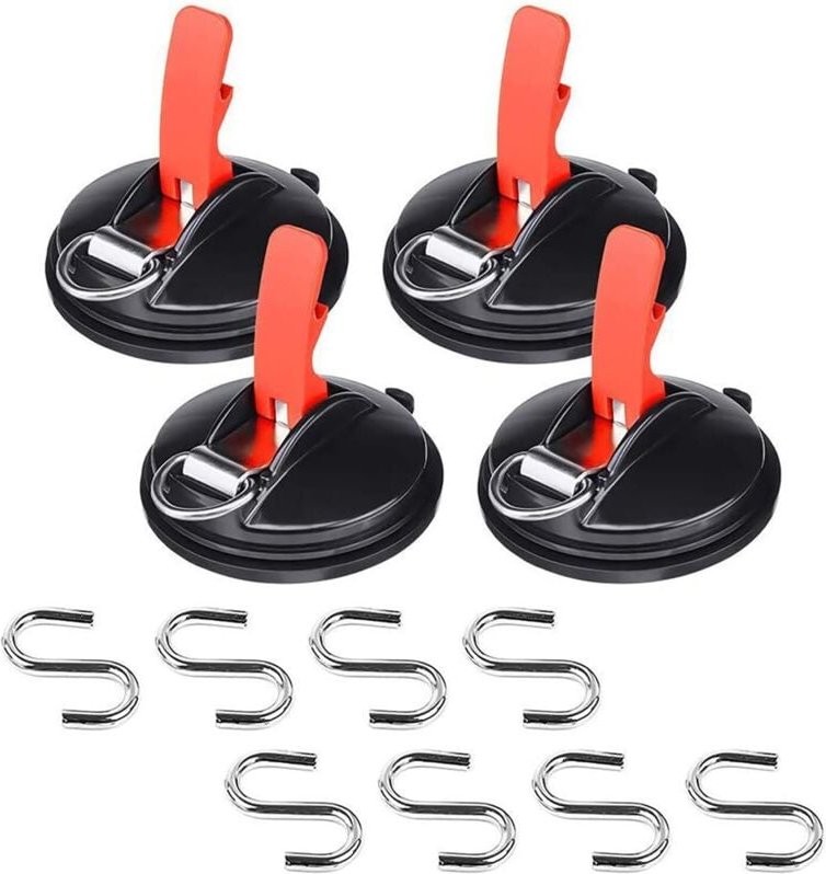 Thumbnail - 4X Saugnapf für Camping und Haushalt - Extra Starke Saugnäpfe und Saugknöpfe mit 8 S-Haken - Camping Zubehör - Perfekt f...