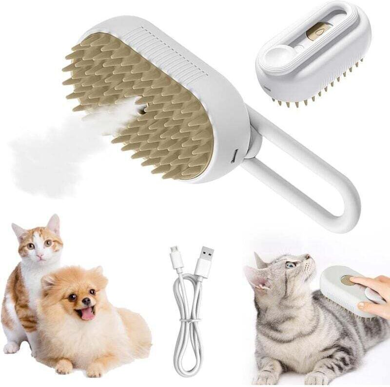 Dampfbürste für Katzen, 3-in-1 Sprühmassagekamm für Katzen, elektrische Dampfbürste für Katzenhaare, selbstreinigende Ha...