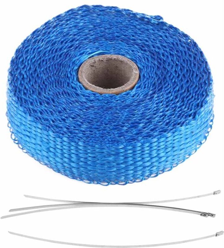 Auto-Isolierband, 5 m, Auspuff-Hitzeschutzband, mit 4 Edelstahl-Kabelbindern, blau.