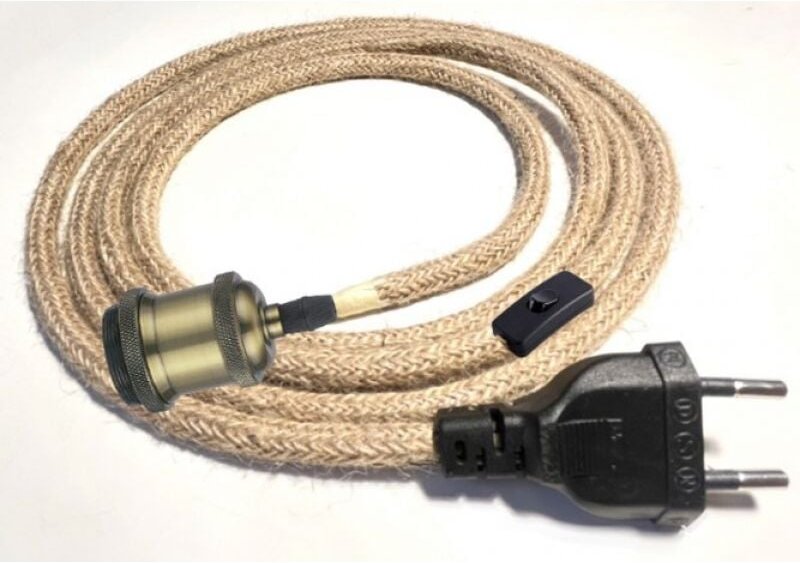 Ahlsen - Kronleuchter Hanfseilkabel 1,8 m, E27-Fassungsschalter mit Glühbirnenkabeldraht, für DIY-Pendellampe, industrie...