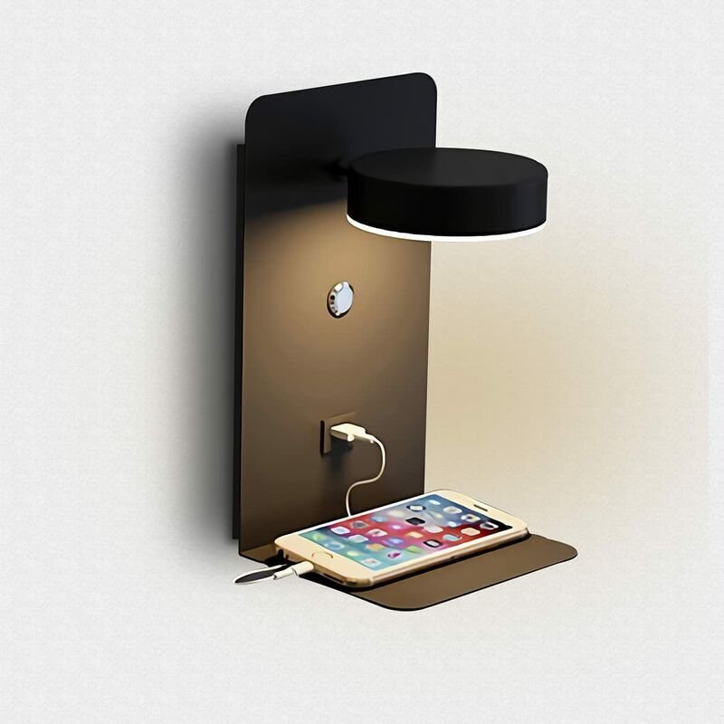 LED-Wandleuchte für den Innenbereich mit USB-Anschluss, 12 W, dreifarbig dimmbar, moderne Lampe mit um 330° drehbarem Le...