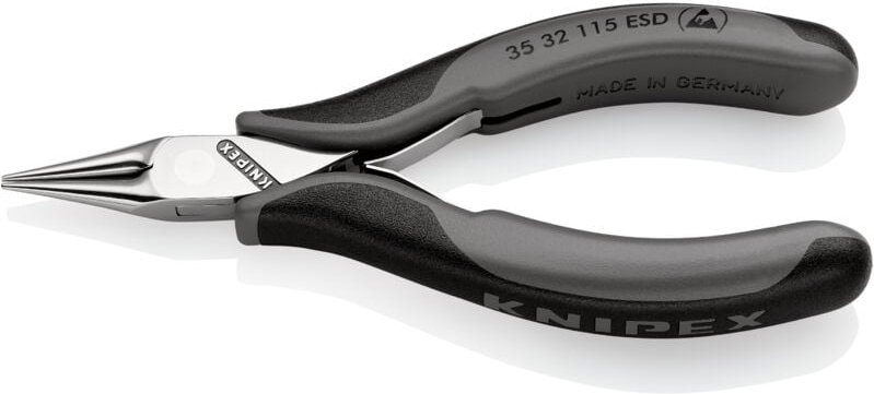 KNIPEX 35 32 115 ESD Elektronik-Greifzange ESD mit durchgestecktem Gelenk mit Mehrkomponenten-Hüllen 115 mm