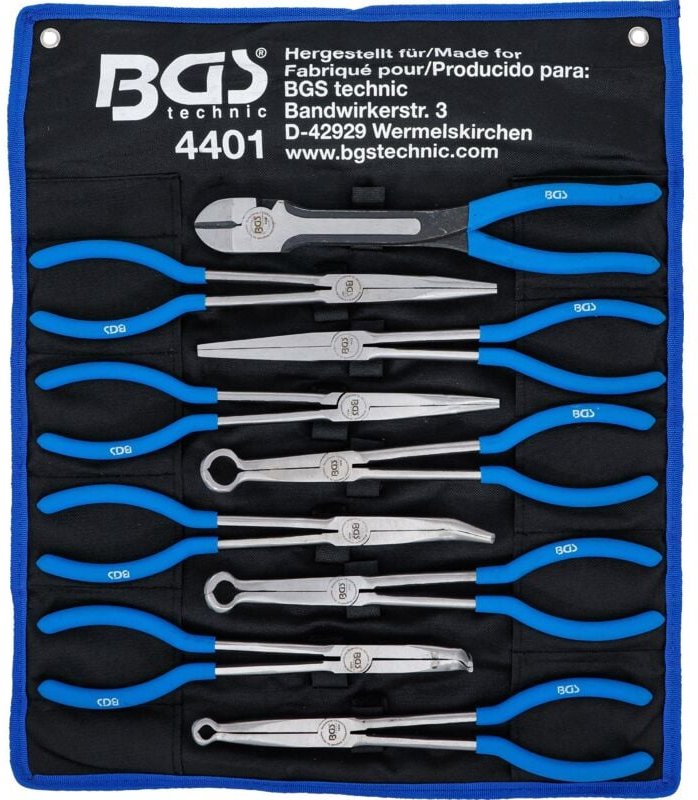 Bgs Technic - Langbeck- / Flach- und Zündkerzen-Stecker-Zangen-Satz extra lang 9-tlg.