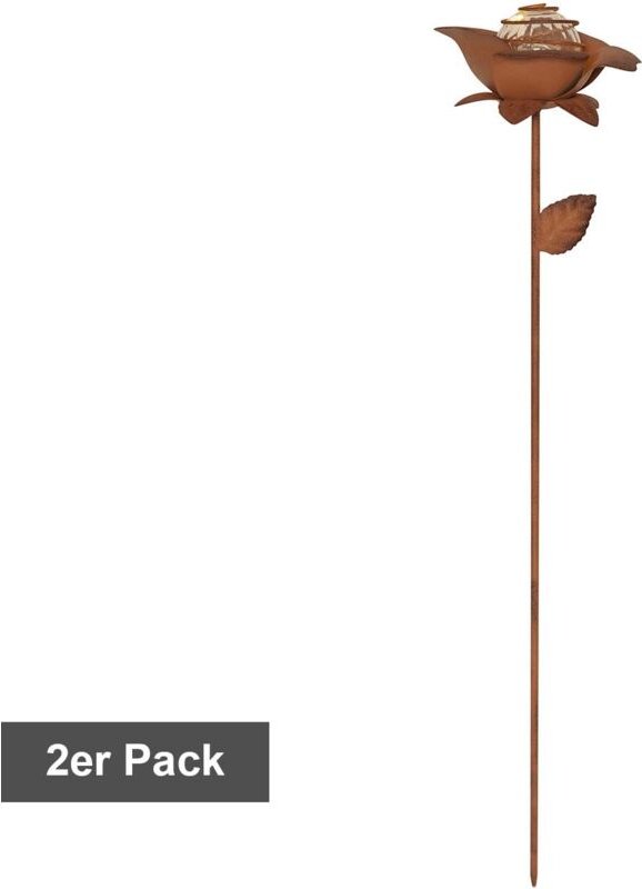 LED Solar-Dekoleuchten Oxida Blumen Dämmerungssensor 2er Set rost 51cm