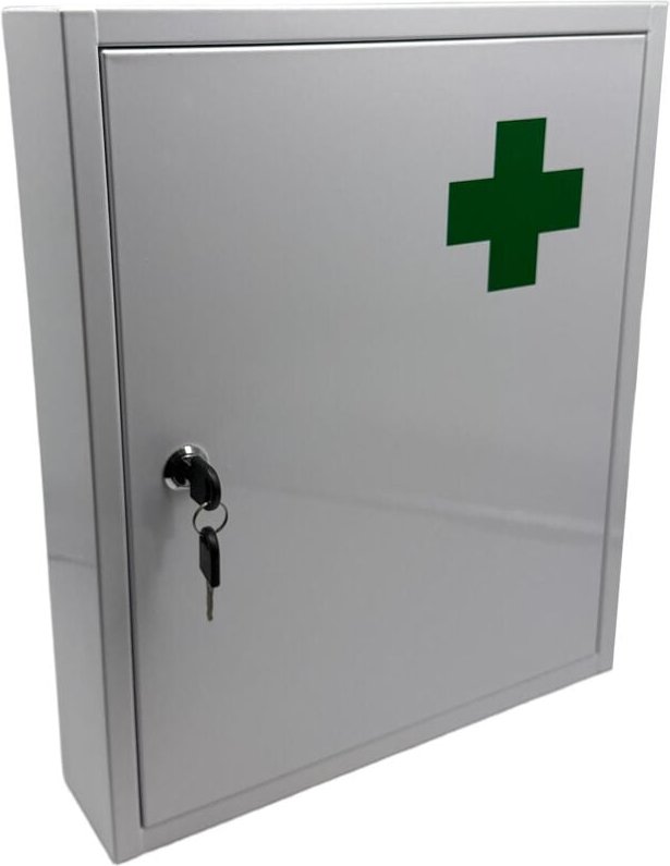 Relaxdays Medizinschrank, abschließbar, 5 Fächer, HxBxT: 43 x 35,5 x 8 cm, für Medikamente, Arzneischrank, weiß/ grün