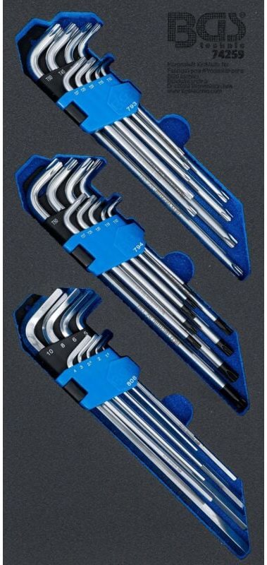 Bgs Technic - Werkstattwageneinlage 1/3: Winkelschlüssel-Satz extra lang T-Profil (für Torx), T-Profil (für Torx) mit Bo...